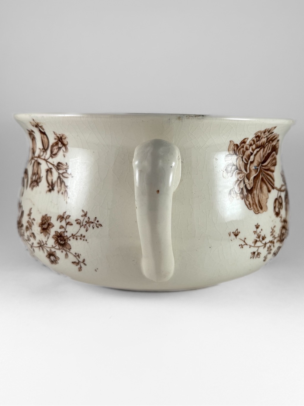 Royal Crownford Ironstone Charlotte Chamber Pot Brown Floral Transferware - Picture 2 of 8